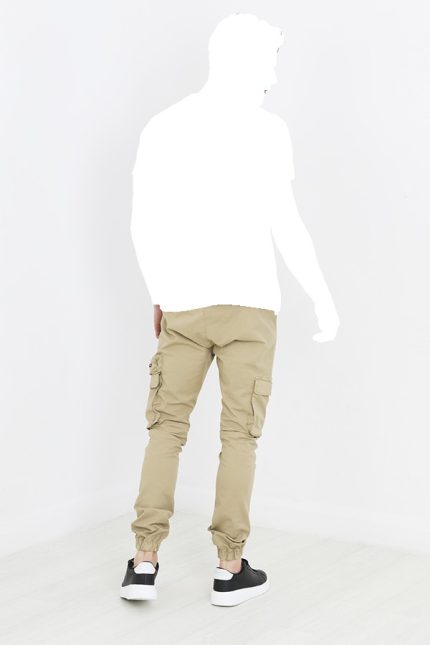 MENS STONE ZIP POCKET DETAIL SLIM FIT CUFFED CARGO PANTS