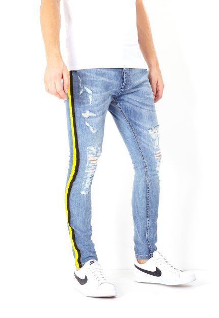 Mens SIDE SEAM TAPE DETAIL DISTRESSED JEANS - Sattari Garments